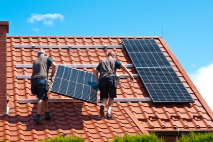 Solar panels being installed on the roof of a house