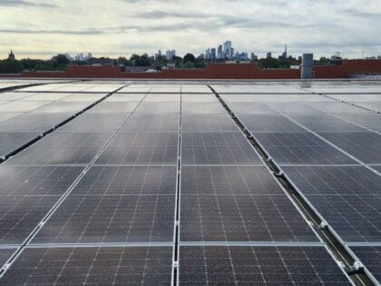 Solar panels installation at waste recycling centre.