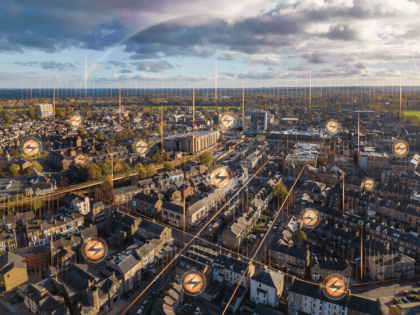 View of smart city from a drone