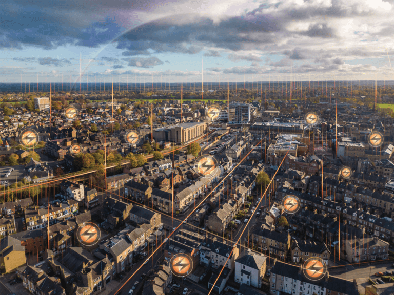 View of smart city from a drone