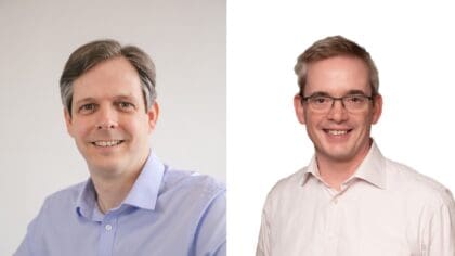 Headshots of Joe Warren and Robin Stopford of Powervault