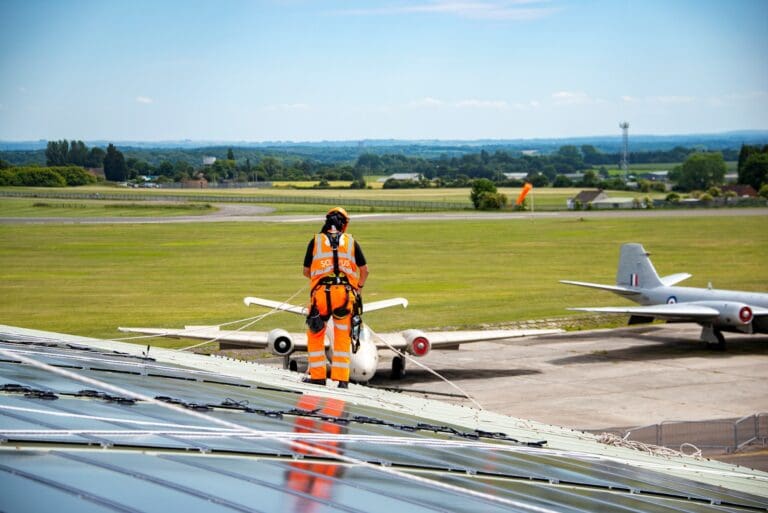 Solar on hangar building at Cotswold Airport