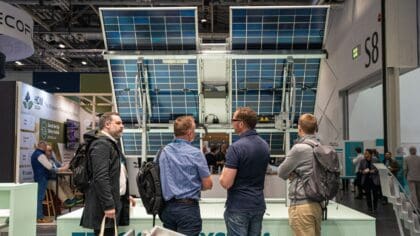visitors at solar and storage live looking at solar panels