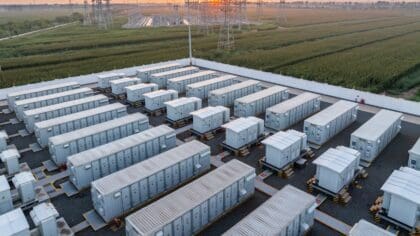 An aerial view of a battery energy storage system.